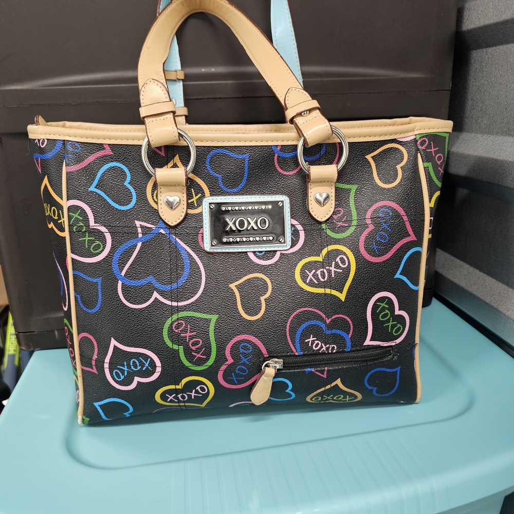 XOXO Black Tote with Colorful Heart Design